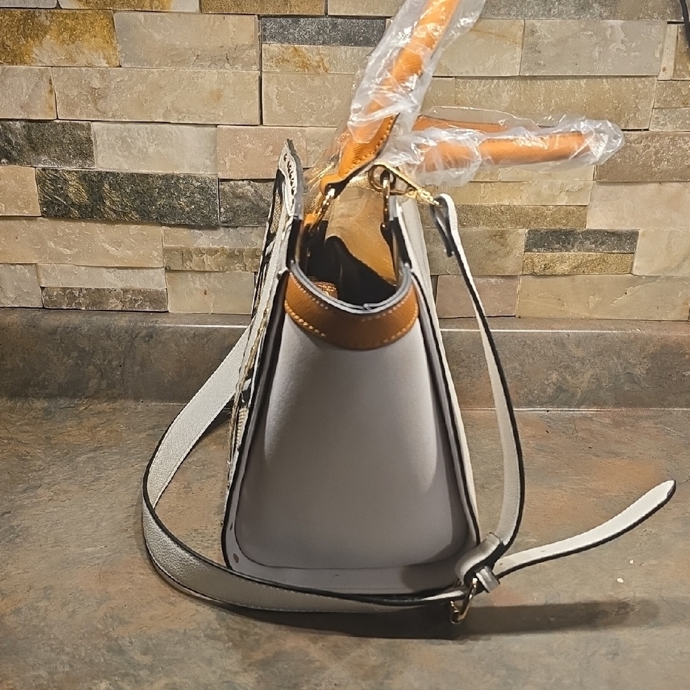 VENUS Black and White Satchel with Gold Accents - Picture 2 of 7